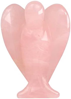 OUUBUUOY ROSE קוורץ קריסטל פסלוני פסלי פסלי חן חן טבעי אבן מגולפת מלאך שומר אפליה 1.5 אינץ 'לריפוי רייקי מתנה