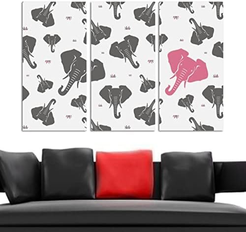 אמנות קיר לסלון, ציור שמן על בד גדול ממוסגר אפור וורוד פילים יצירות אמנות לעיצוב חדר שינה ביתי 24 x48