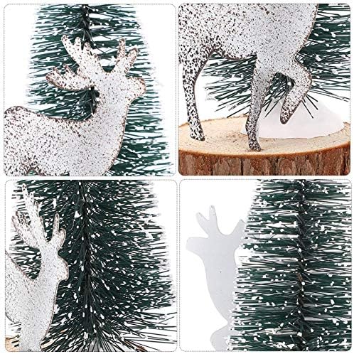 Huangxing - עץ חג המולד מיני עם דמויות צבי עץ אורן מיניאטורי עם פסלי איילים של איילים מעץ קישוטי שולחנות שולחנות שולחן