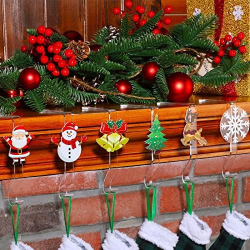 Blulu 6 PCS מחזיקי גרב לחג המולד למעטפת קולבי גרב אקריליים למנטל סנטה קלאוס שלג איילים איילים מחזיק גרב עץ חג המולד