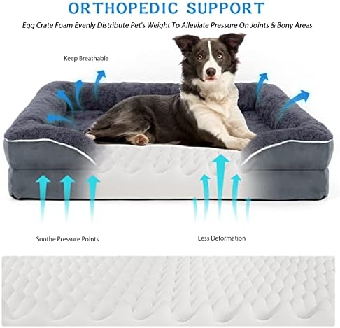 מיטת ספה לכלבים לשינה נוחה, קצף ביצה אורתופדית מיטת כלבים עם כיסוי רחיץ נשלף וספה תחתונה לא -מידה