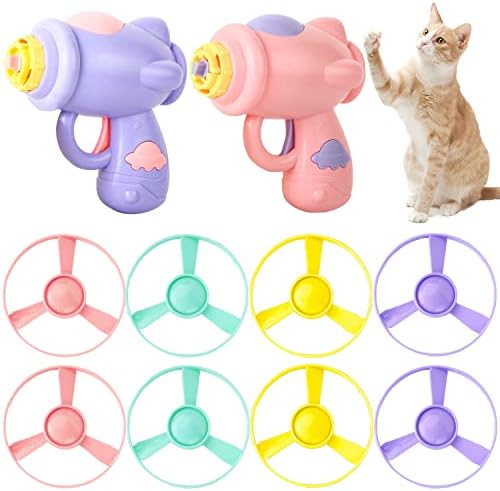 10 חתיכות חתול להביא צעצוע, צעצוע חתול מעופף עם סט מדחפים מעופפים צבעוניים, צעצוע פאזל לחתולים לחתול מקורה משחק