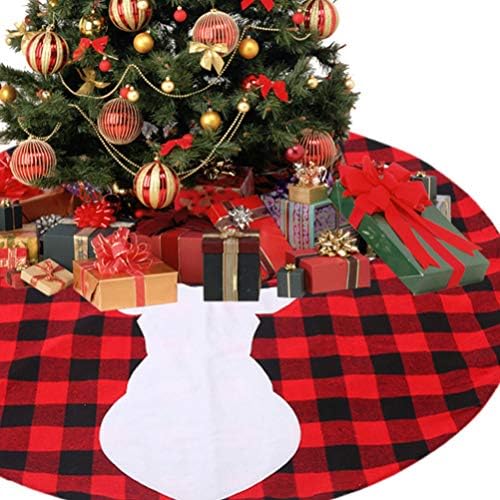 חצאית עץ עץ נצרים של Amosfun חצאית עץ חג המולד חצאית פשתן קישוט משובץ חצאית עץ שחור ואדום עם דפוס איילים לקישוט חג המולד