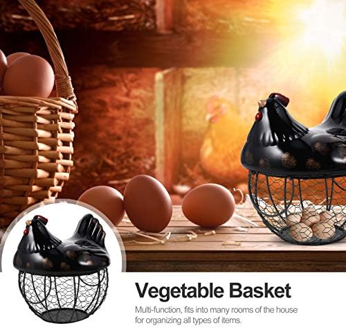 ביצה מחזיק סל ביצי חוט אחסון סל עוף בצורת תרנגולת מכסה ברזל אמנות ביצי מגש ירקות מיכל ביצים מחזיק למטבח בית סלון שחור מתכת