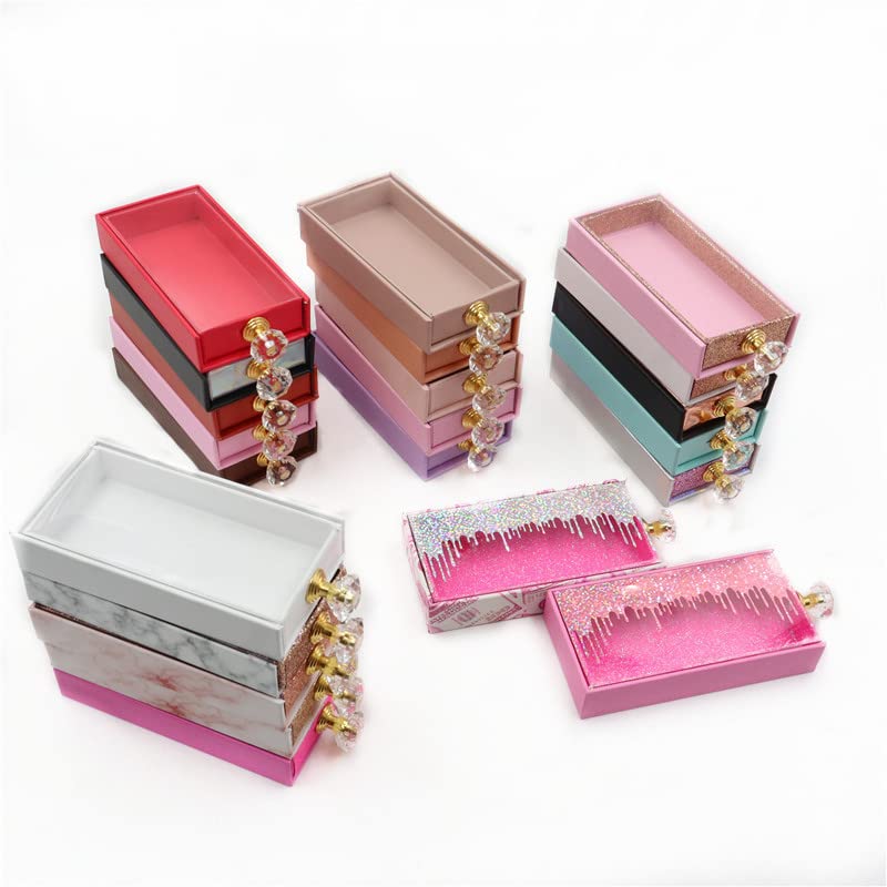 קופסאות מלבן קופסאות אריזה ריסים עם מגשים ידית קריסטל בתפזורת מקרה מגנטי ריק, E34,50 קופסה עם מגש