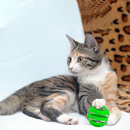 21 חתיכות פלסטיק חתול צעצוע כדורי עם פעמון בתוך חתלתול מרדף צעצועי סריג פעמון כדורי חתול לזנק רעשן כדור עם שחור