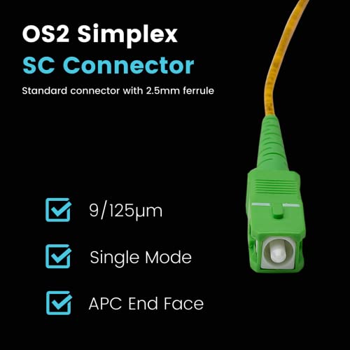 Truefiber SC ל- SC כבל תיקון סיבים SC, 1M OS2 SCAPC סיבים אופטיים כבל טלאים, Simplex 9/125 SingleMode, Ofnr, SC ל-