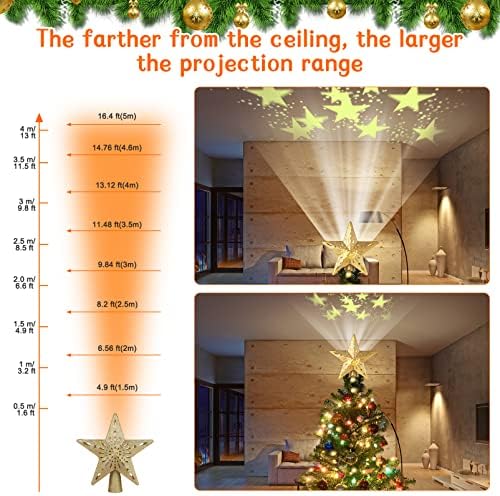 טופר עץ חג המולד של Besportble, טופר עץ כוכב נצנצים מובנה- באורות מקרן של דפוס חג המולד מסתובב- טופר עץ כוכב