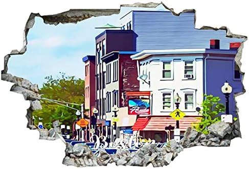 Cocoken Boston City View 3D מדבקות קיר שבור אמריקן מסצ'וסטס בוסטון 36 x 24 אינץ