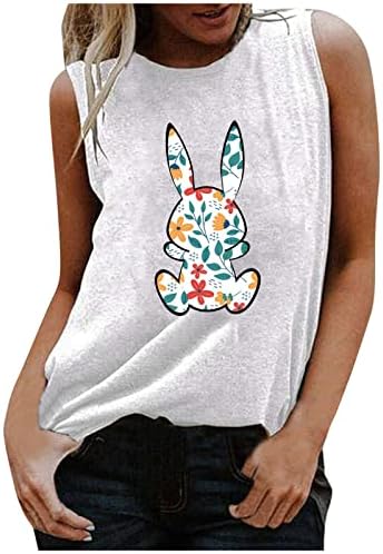 ארנב הנשים של UBST חולצות הדפסים ללא שרוולים צוואר עגול צמרות טריקו חולצת טריקו אפוד גופיות פסחא לגברות ונערות
