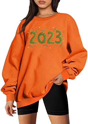 ירוק 2023 סווטשירט גרפי לנשים נופלות חולצות סוודר גדולות