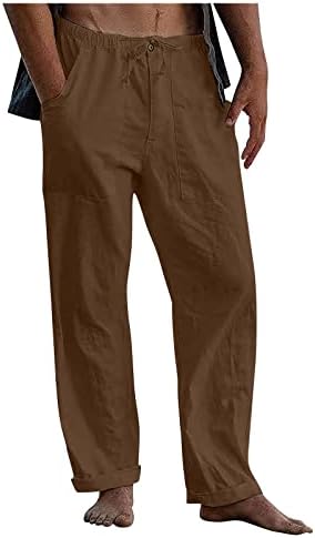 בגדי פשתן יתר לגברים מכנסי פשתן טבעיים לגברים בצבע כיס פשתן רך באיכות נוחה